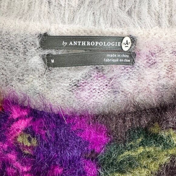 Anthropologie Ariel Fuzzy Eyelash Floral Sweater Sz M Cottagecore Boho - Picture 6 of 12